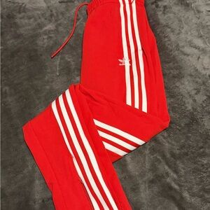 Adidas Red Joggers with White Stripes